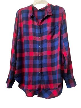 Lucky Brand Red Blue Plaid Split-Back Button-Up Flannel Shirt
Womens Size L